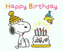 a cartoon of snoopy and woodstock celebrating a birthday with a cake

Bild von Snoopy, der vor einer Geburtstagstorte sitzt. Woodstock fliegt über die  Torte und zündet die Kerzen auf der Torte an.