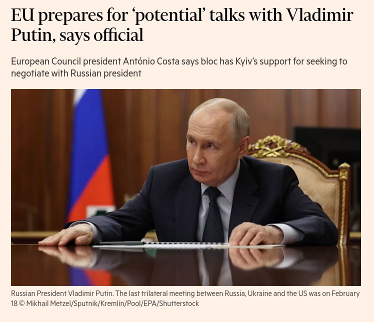 EU leaders are preparing for potential talks with Russian President Vladimir Putin, a senior official has said, as European capitals grow frustrated with negotiations to end the war in Ukraine led by US President Donald Trump. #Russia #EU #Putin #Costa