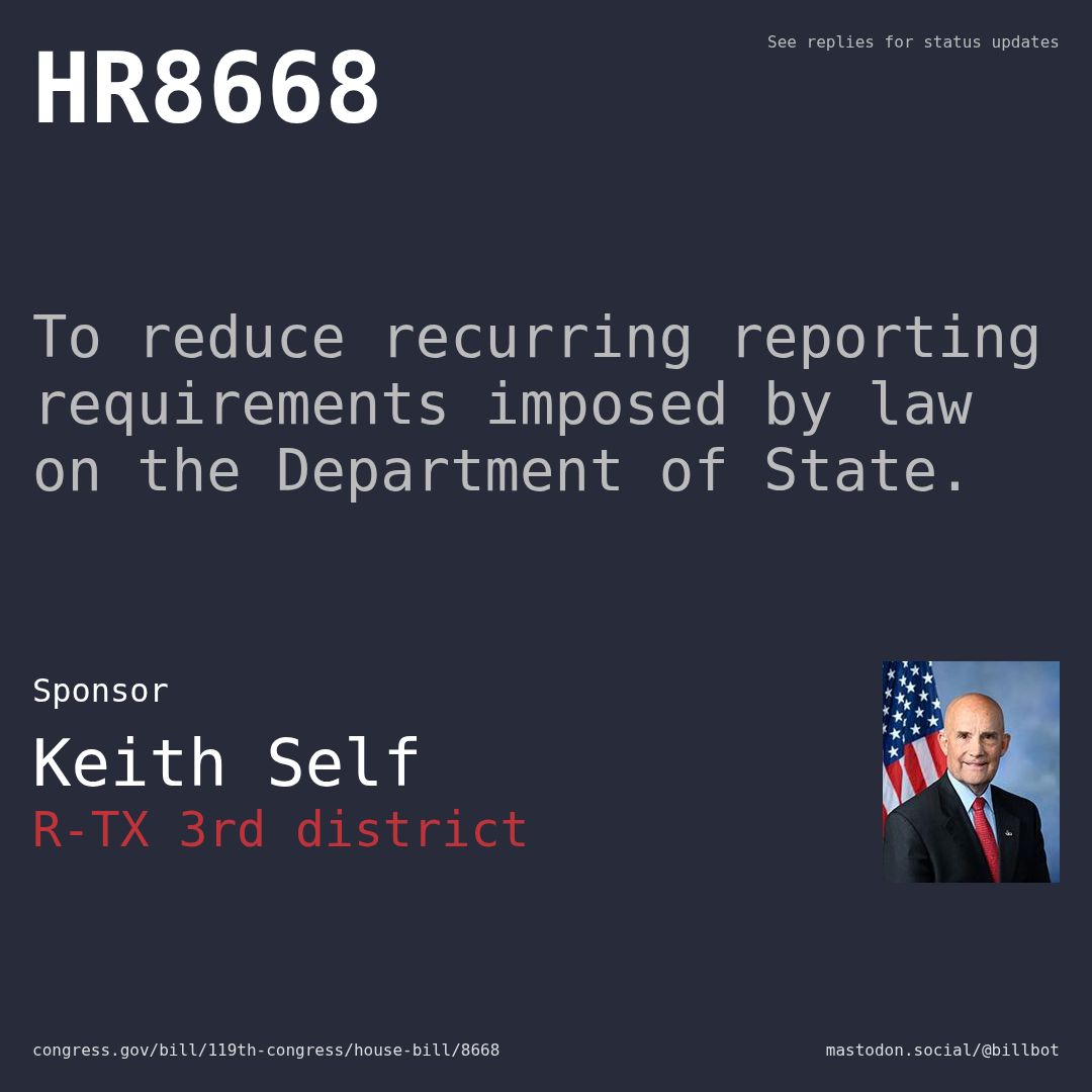 Description of HR8668, and a depiction of its sponsor, Keith Self.