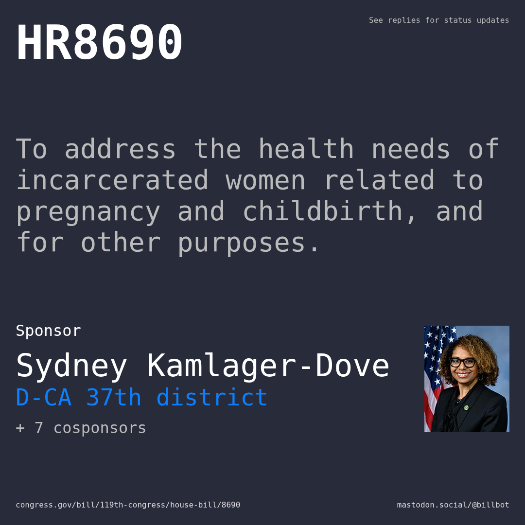 Description of HR8690, and a depiction of its sponsor, Sydney Kamlager-Dove.