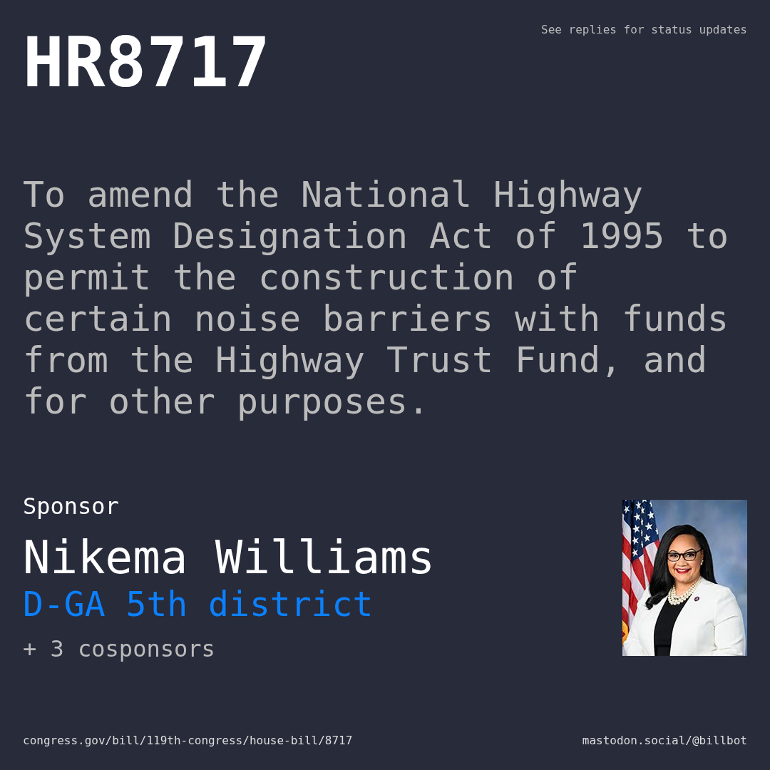 Description of HR8717, and a depiction of its sponsor, Nikema Williams.