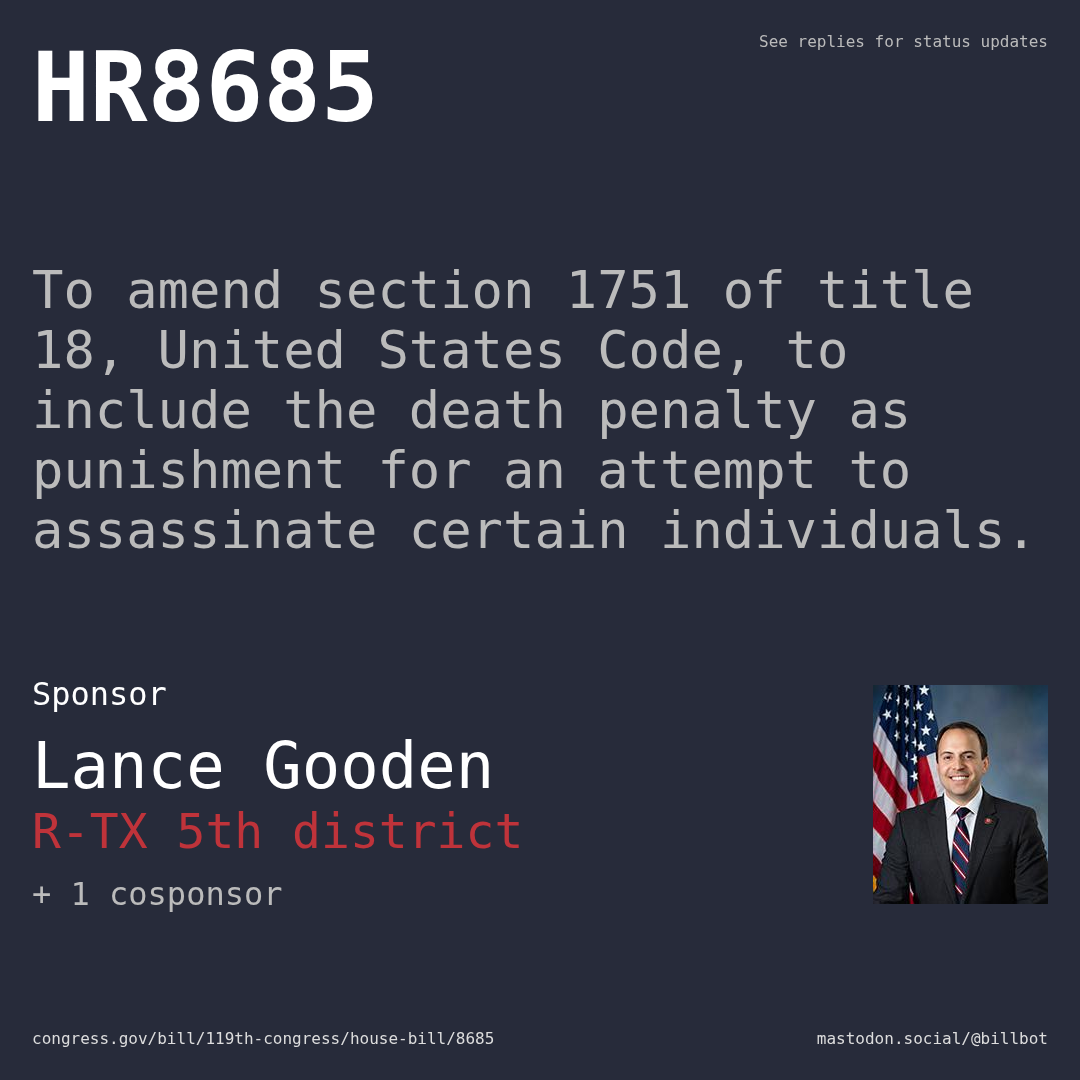 Description of HR8685, and a depiction of its sponsor, Lance Gooden.
