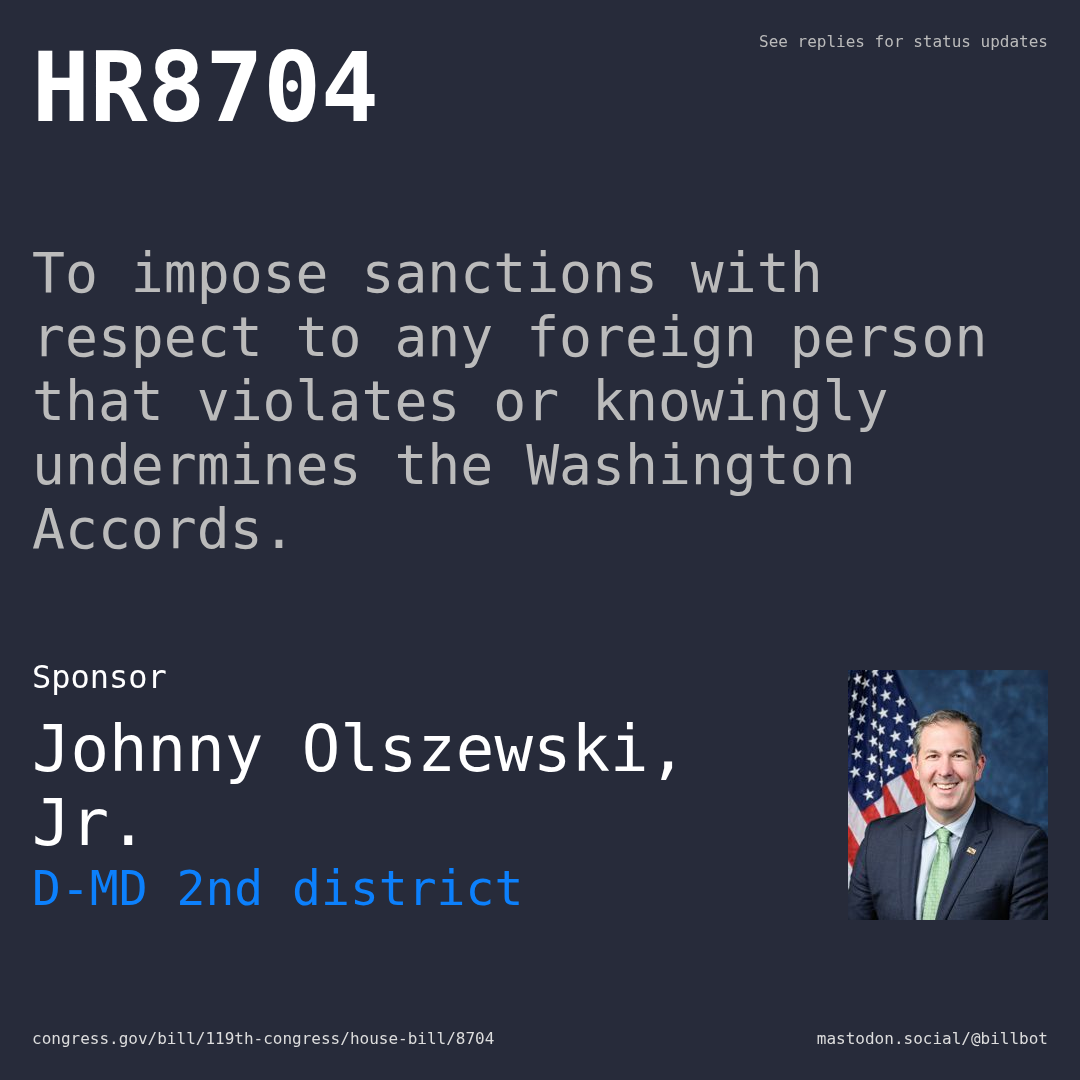 Description of HR8704, and a depiction of its sponsor, Johnny Olszewski, Jr..