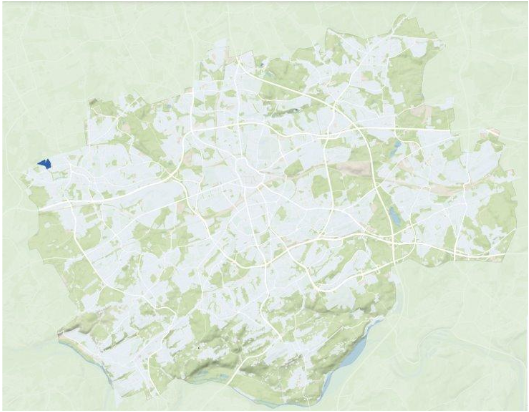  Karte von Bochum mit Wohnungen, die mit Wärmepumpe versorgt werden (mittelblau).