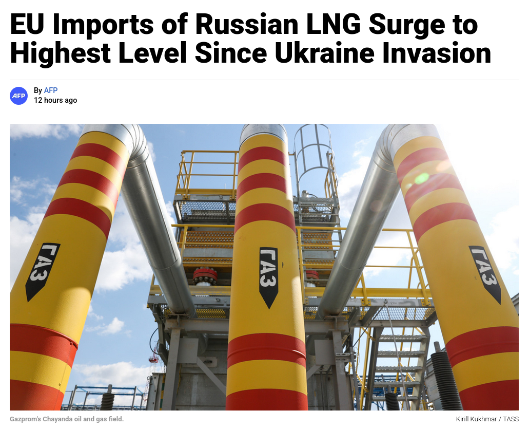 The European Unions imports of Russian liquefied natural gas climbed to their highest levels since early 2022 in the first quarter of this year, according to a report by the Institute for Energy Economics and Financial Analysis (IEEFA). #Russia #EU