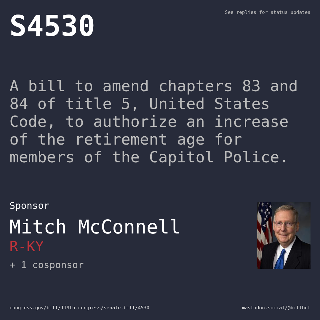 Description of S4530, and a depiction of its sponsor, Mitch McConnell.