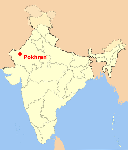 Standort des Testgeländes "Pokhran" (Indien, Thar-Wüste)
Quelle: Wikimedia Commons