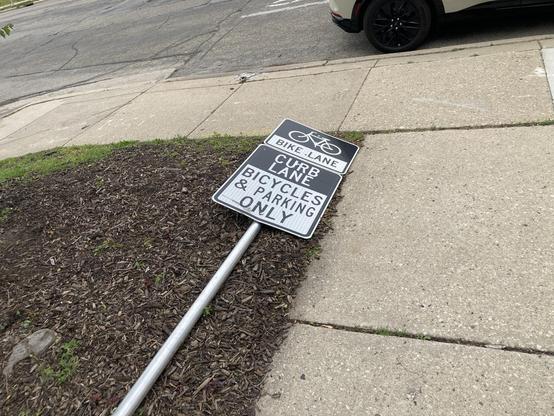 Bike sign on the ground. I assume some car-brained lunatic ran into it.