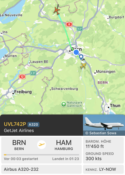 Flightradar Screenshot
Zeigt UVL742P, einen A320 von GetJetAirlines auf dem Weg von Bern nach Hamburg