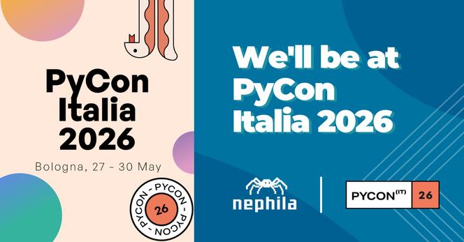 Announcement banner for Nephila's participation at PyCon Italia 2026.
