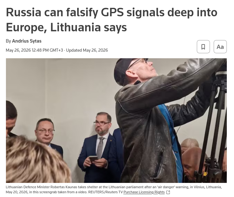 Russia can falsify GPS signals ‌deep into Europe at a radius of up to 450km (280 miles) from its Kaliningrad exclave due to hugely-expanded capacity, a Lithuanian official said on Tuesday. #Russia #EU #Lithuania #Kaliningrad