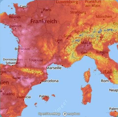 Karte mit Temperaturen in Frankreich 