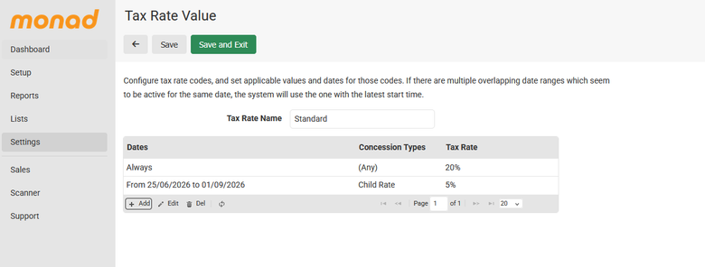 Screenshot of tax rate editor UI showing the possibility of setting a different tax rate for the same product depending on who is going to be using it, which the UK government have just demanded that I do. 

Wankers. 