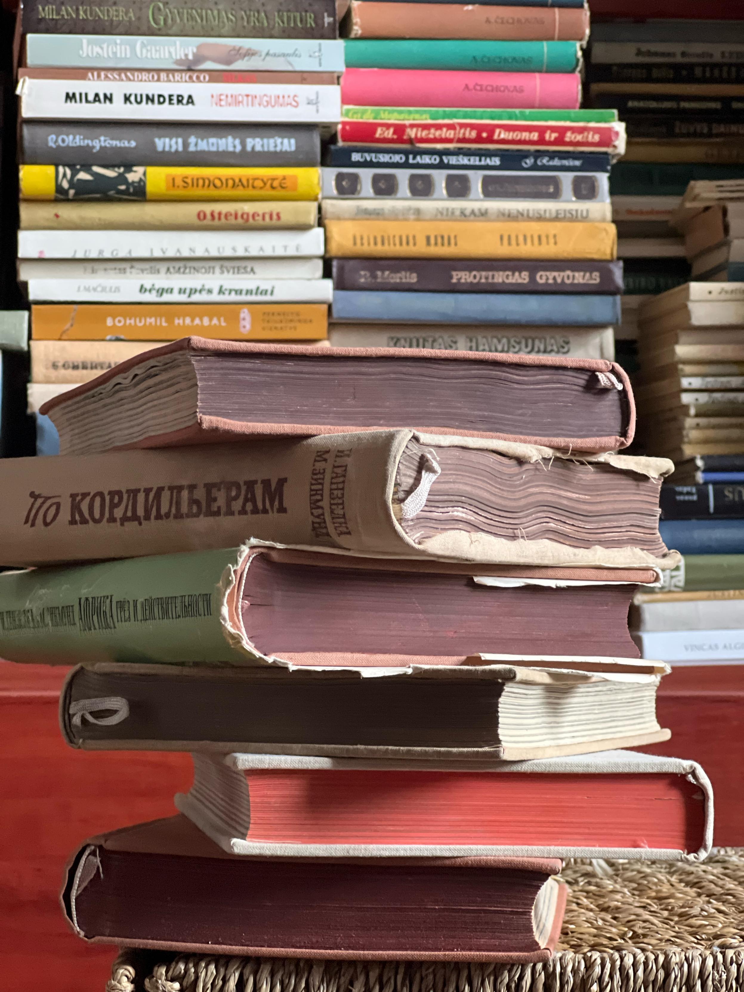 a redish book, on top if a brownish book on top on yet another hue of red/brown - and it’s basically turtles all the way down