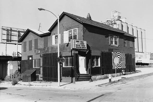 An old black & white photo of a building.
