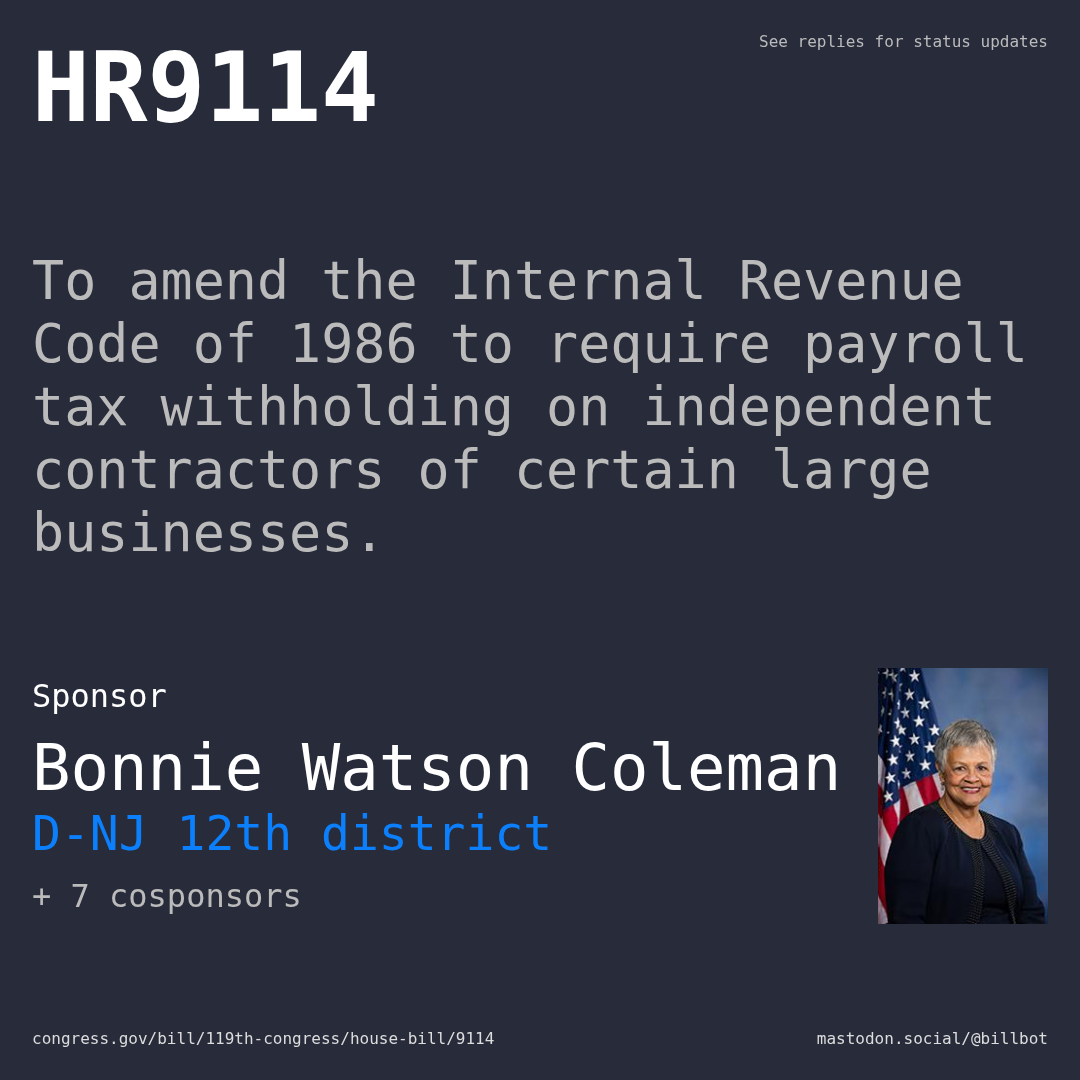 Description of HR9114, and a depiction of its sponsor, Bonnie Watson Coleman.
