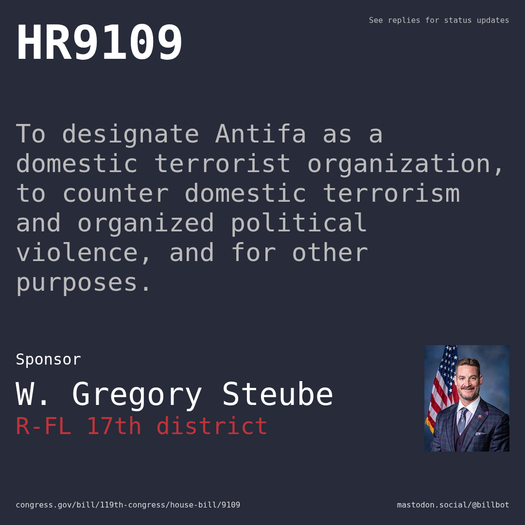 Description of HR9109, and a depiction of its sponsor, W. Gregory Steube.