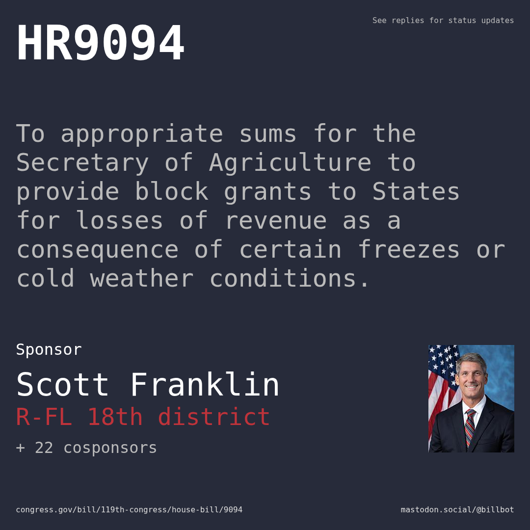 Description of HR9094, and a depiction of its sponsor, Scott Franklin.