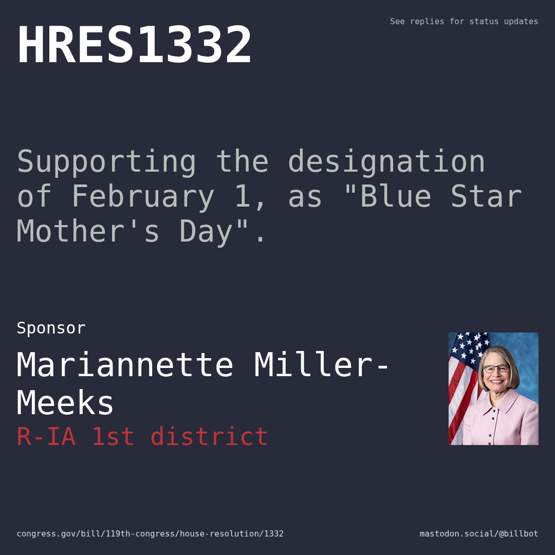Description of HRES1332, and a depiction of its sponsor, Mariannette Miller-Meeks.