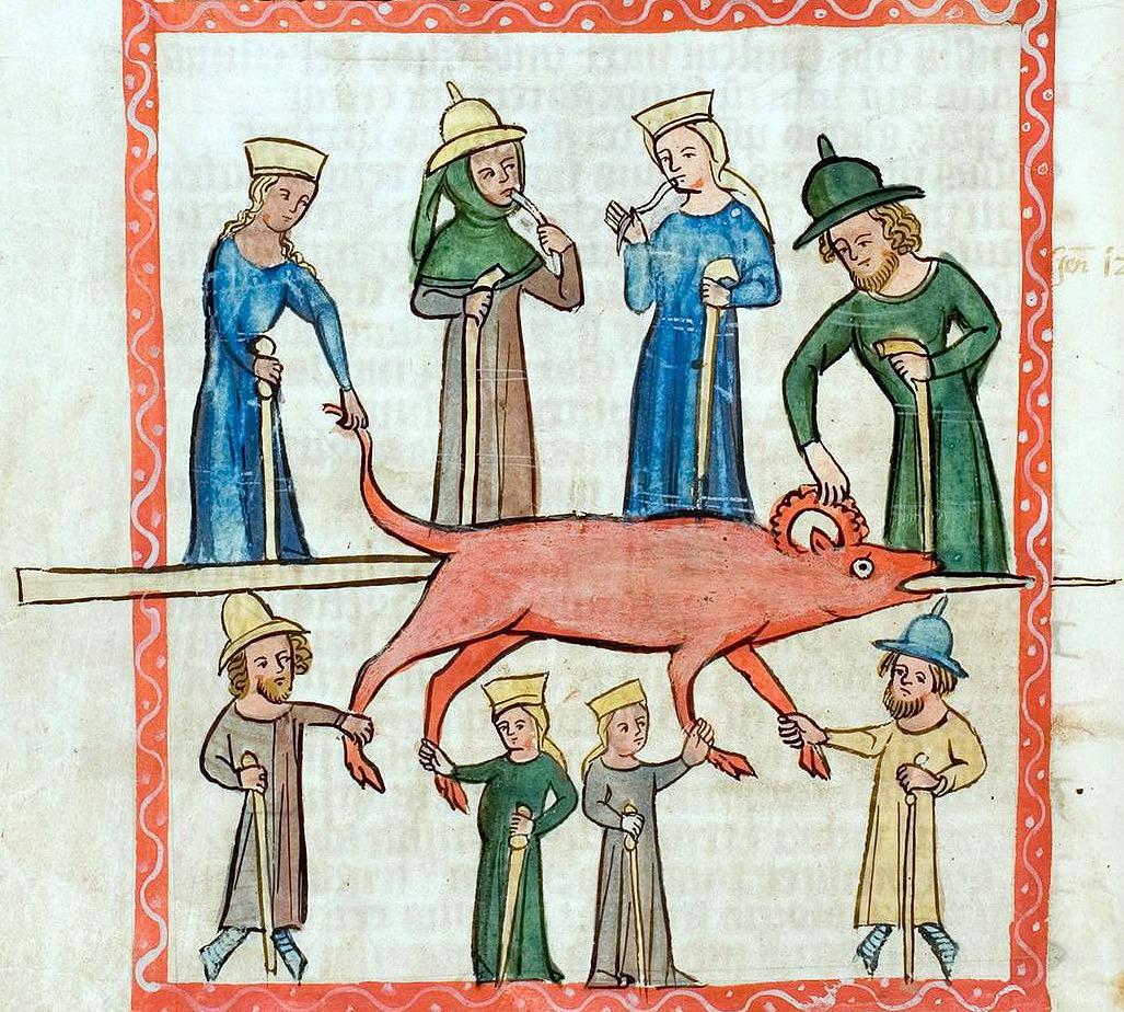 Paschal lamb. Speculum humanae salvationis, Germany ca. 1360. Universitäts- und Landesbibliothek Darmstadt, Hs 2505, fol. 28v.
#medieval #MedievalArt