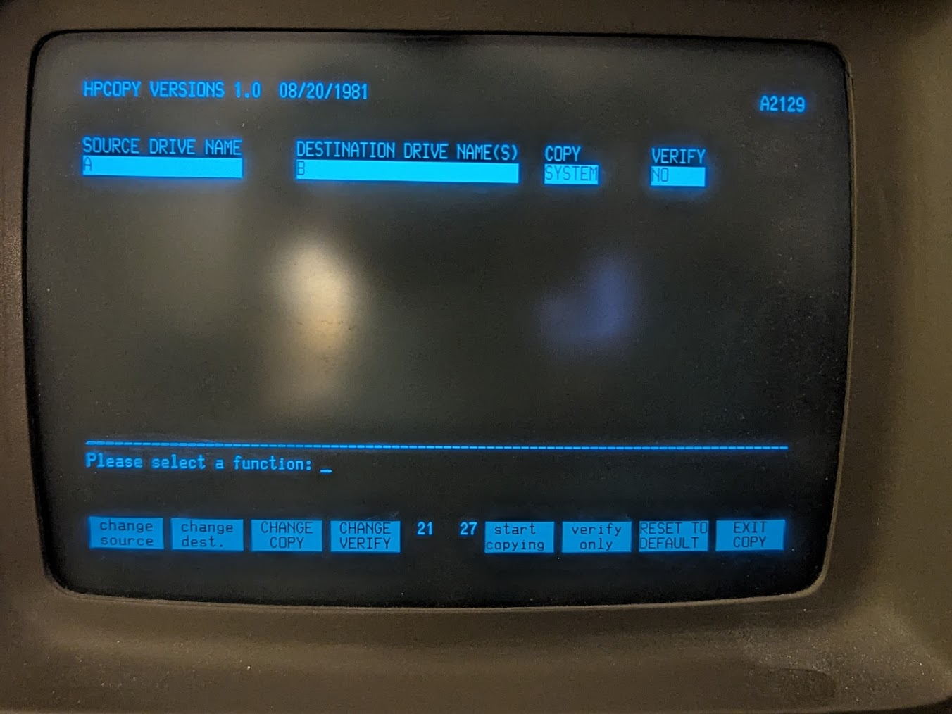 the COPY gui showing the source, destination, copy type, and some other options.