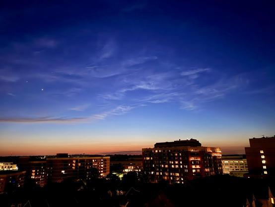 The afterglow of sunset over Court House in Arlington. Venus can be seen to the center left, with Jupiter just to its left. 
