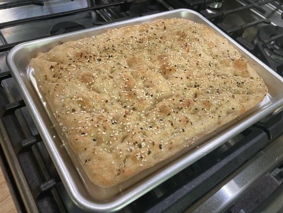 Home baked focaccia bread.