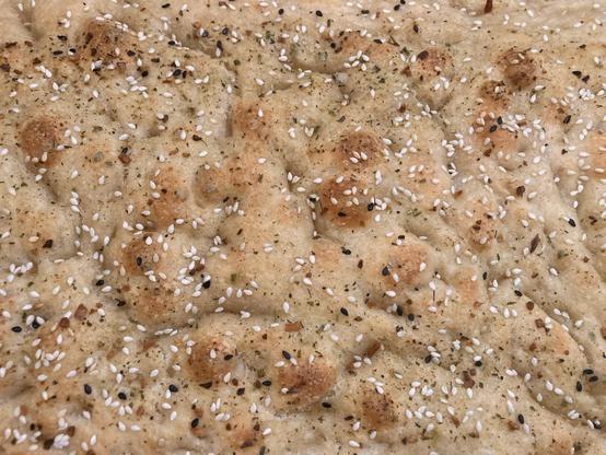 Home baked focaccia bread.