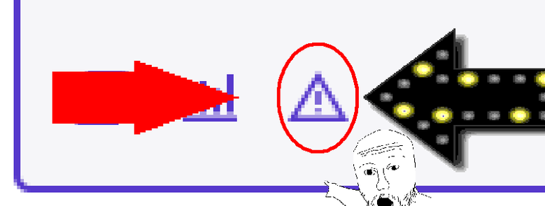 The CW button on Mastodon, with a large red circle around it, a large red arrow pointing to it, another large arrow with light bulbs (the type you might see on an old sign), and a soyjak also pointing at it for good measure.