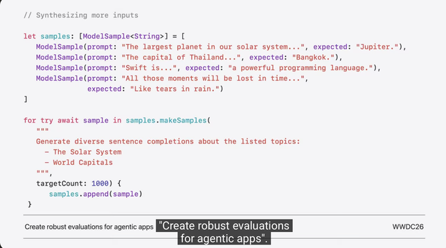 Screenshot of WWDC26 "model evaluations" video that includes a Blade Runner reference.