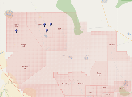 Kartierung aller Koordinaten von "Operation Roller Coaster (Atomtest)" im Testgebiet Nevada (Nevada National Security Site, NNSS)
Quelle: OpenStreetMap
Lizenz: Open Data Commons Open Database-Lizenz (ODbL)