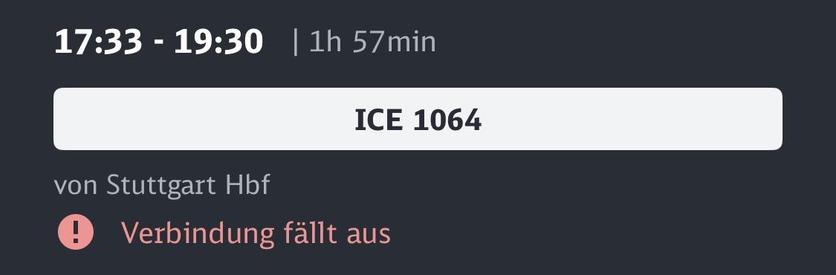 Zug 17:33 fällt aus