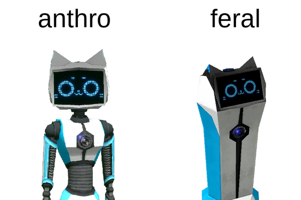 An image of a Kerfur Omega with the text "anthro" above it. Next to it is an image of a regular Kerfur, with the text "feral" above it.