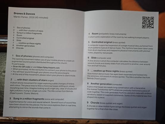 Concert programme.  Can't type it all out now it's about to start. 
