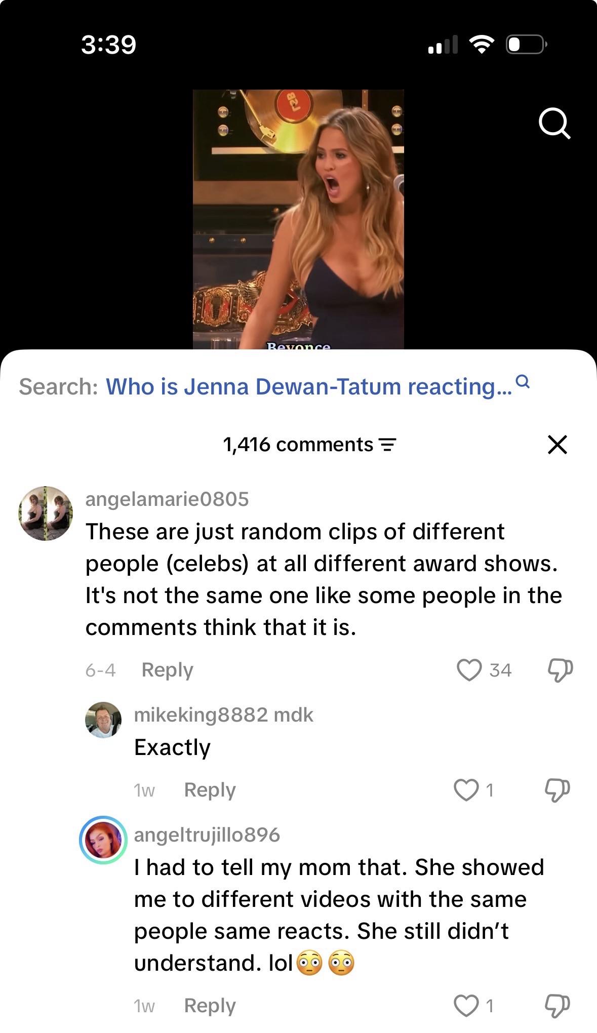 A woman is seen reacting passionately, possibly mid-conversation or performance, with an expressive facial expression. The background suggests a stage or event setting, while comments discuss various clips of different celebrities from award shows and clarify misunderstandings about their identity. These are just random clips of different people (celebs) at all different award shows. It's not the same one like some people in the comments think that it is. 6-4 Reply • 34 mikeking8882 mdk Exactly 1W Reply 11 angeltrujill0896 I had to tell my mom that. She showed me to different videos with the same people same reacts. She still didn't understand. lol g