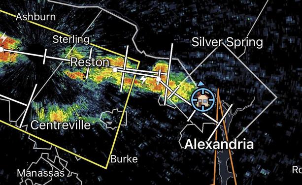 A radar image showing a line of storms that seem to be making a bee line to my apartment 