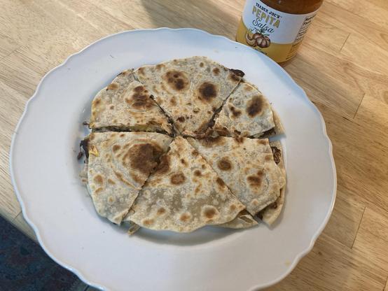 A quesadilla made with hand/home made tortillas.