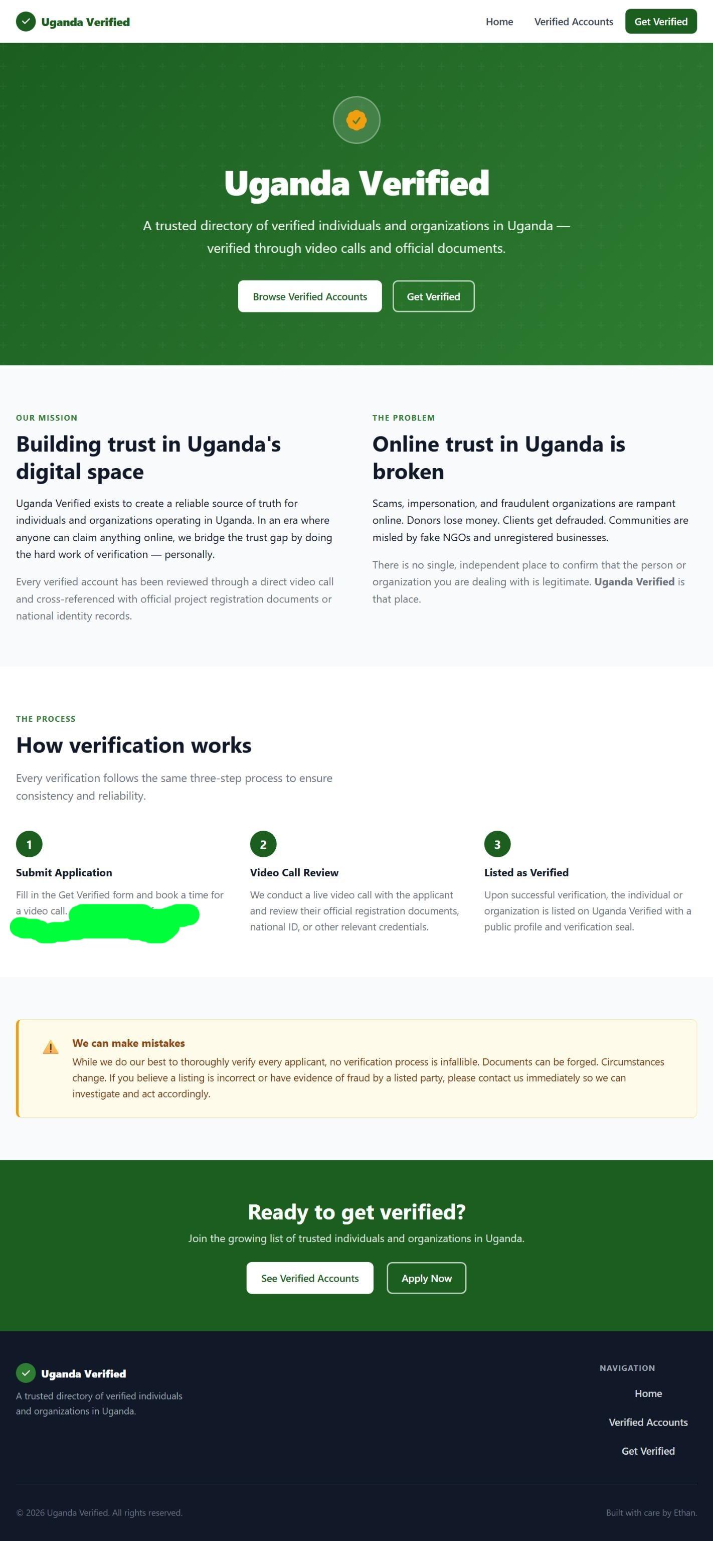 Uganda Verified landing page