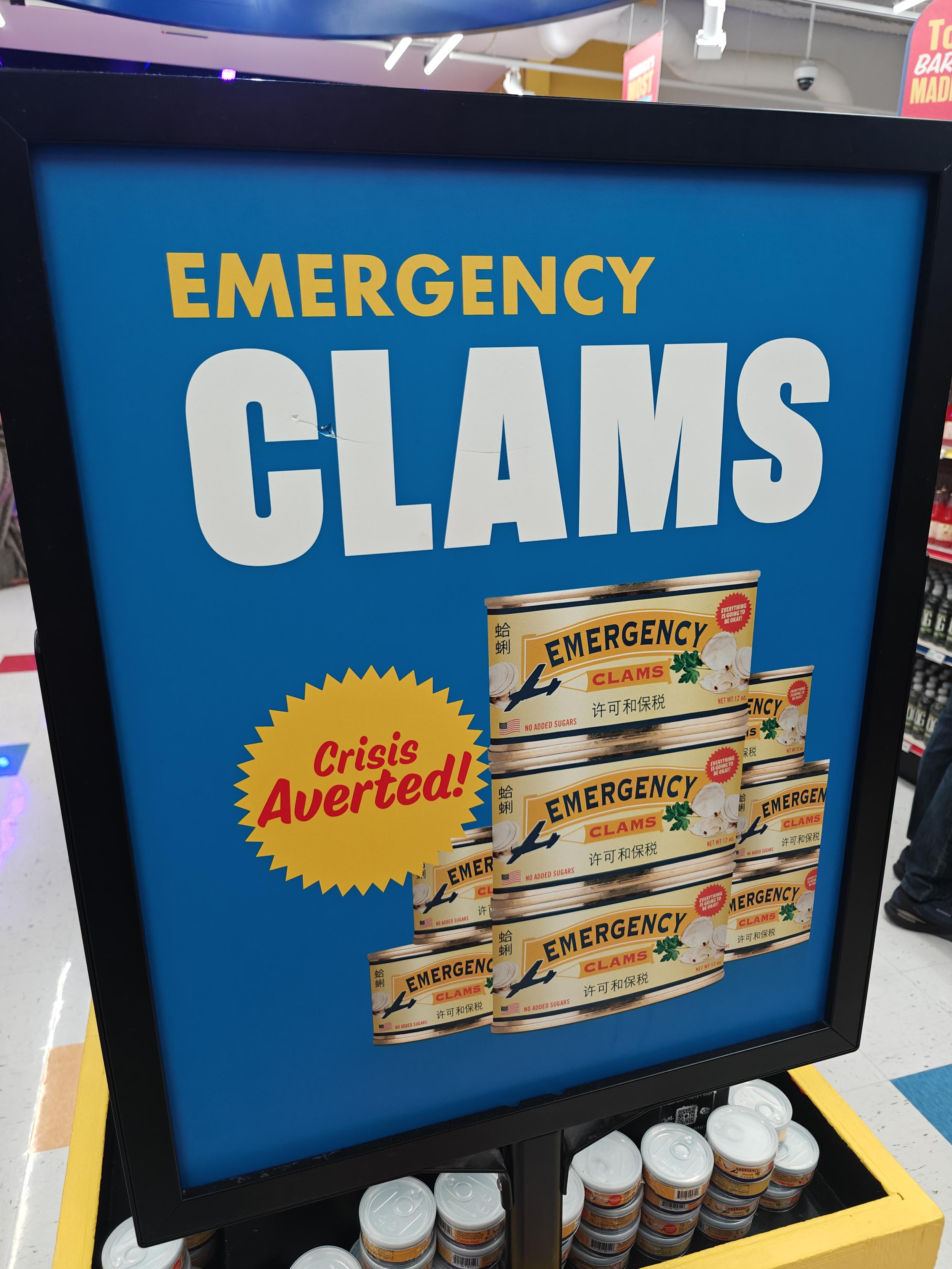 Assign for emergency clams in a can