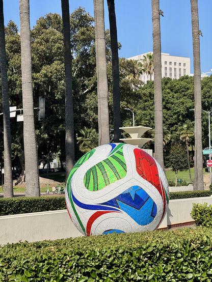 giant World Cup soccer ball outside Amtrak Union Station, Los Angeles