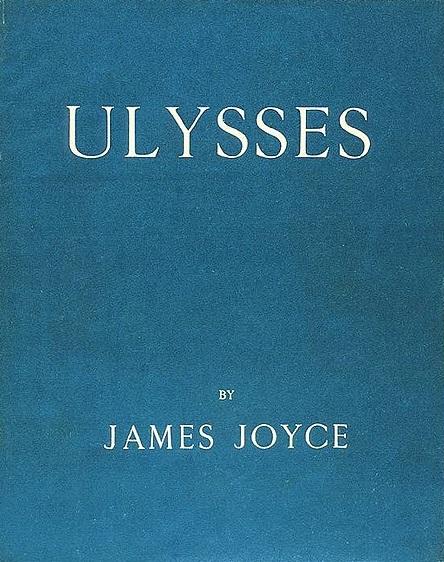First edition of Ulysses by James Joyce, published by Paris-Shakespeare, 1922. The colour of the cover was meant to match the blue of the Greek flag.

Plain Aegean-blue cover with white serif lettering: "ULYSSES / by / JAMES JOYCE" — the iconic first edition cover (Paris, Shakespeare and Company, 1922.

https://en.wikipedia.org/wiki/Ulysses_(novel)#/media/File:JoyceUlysses2.jpg