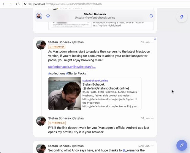 Demo of handling collections links on posts, then experimental feature of switching servers when viewing a collection page.