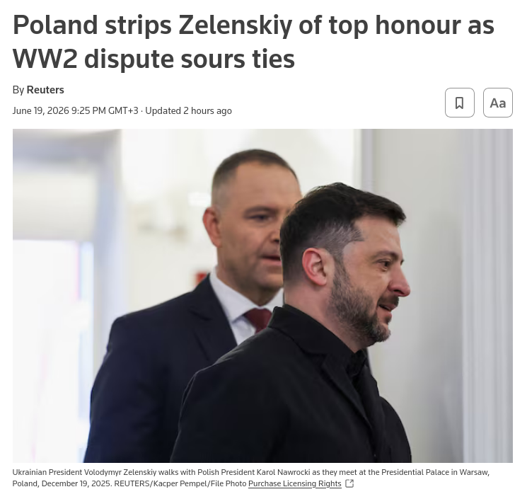 Polish President Karol #Nawrocki has revoked the Order of the White Eagle from Ukrainian President Volodymyr Zelenskiy. The decision follows the naming of a Ukrainian military unit after the WWII-era Ukrainian Insurgent Army (UPA). #Russia #EU #Poland