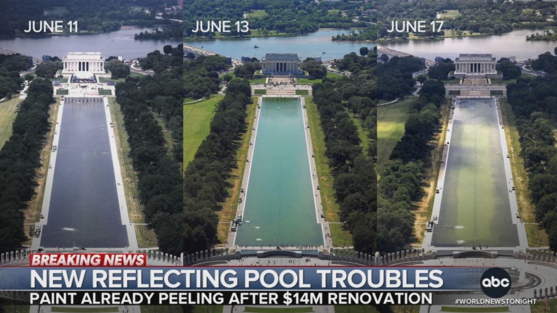 The change in the reflecting pool didn't take place overnight.

It took a whole 6 days.