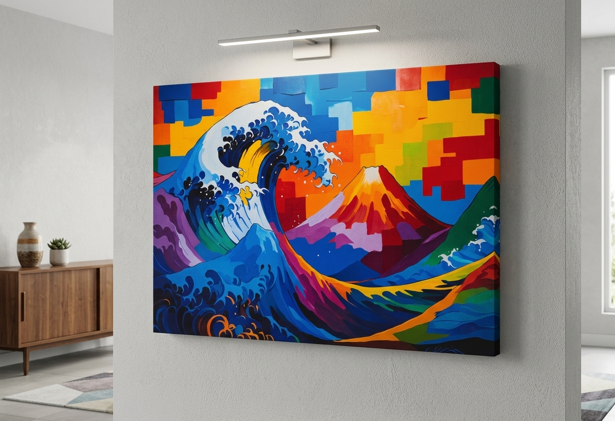 The Great Wave off Kanagawa and Mount Fuji - Colorful Pop Art on the wall