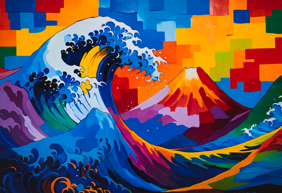 The Great Wave off Kanagawa and Mount Fuji - Colorful Pop Art