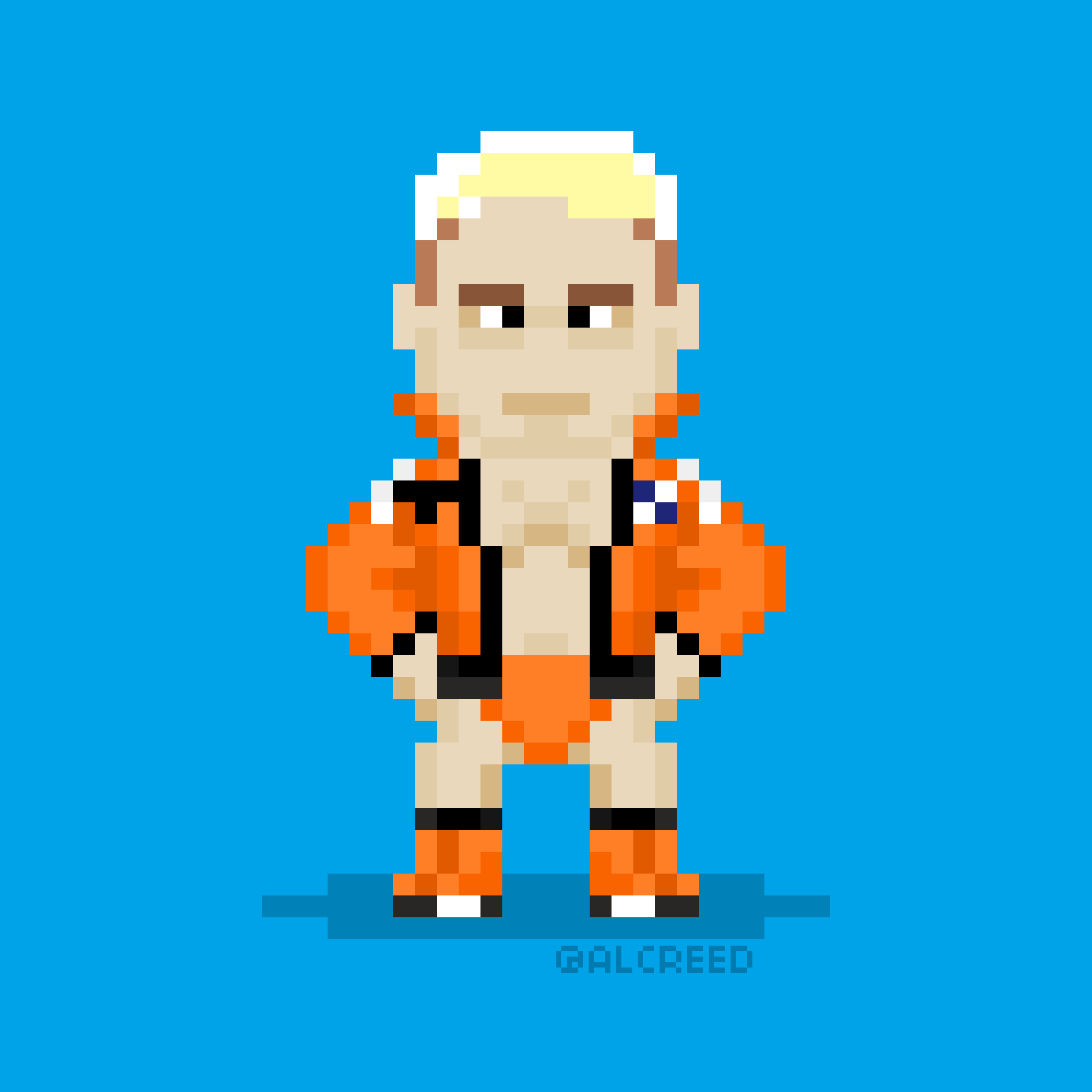 Pixel art of NJPW'S Zack Sabre Jr in orange gear with black trim