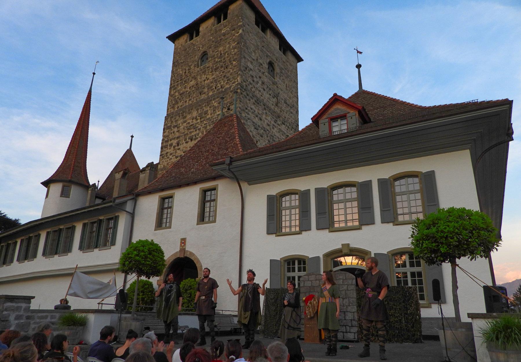 Castle courtyard with actors
