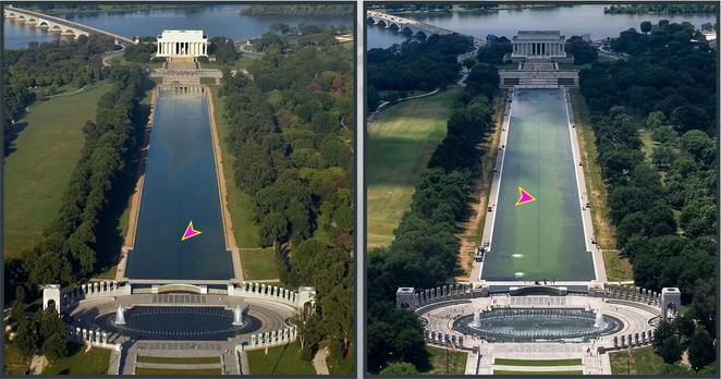 Trump's "slit" down the center of the Reflecting Pool is the drain, clearly visible in the "before" photo.