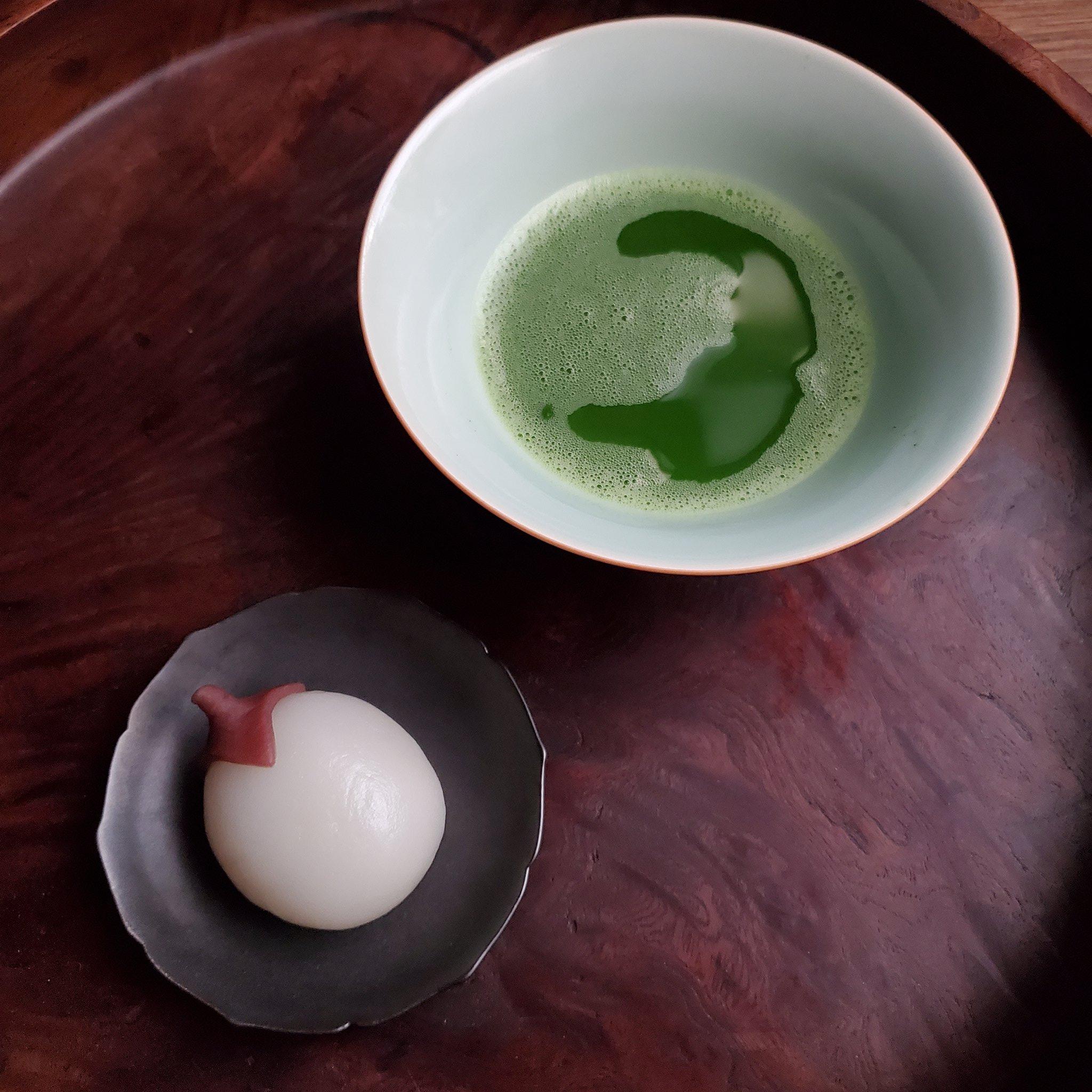 Toraya's white eggplant shaped 'nasubi-mochi'.